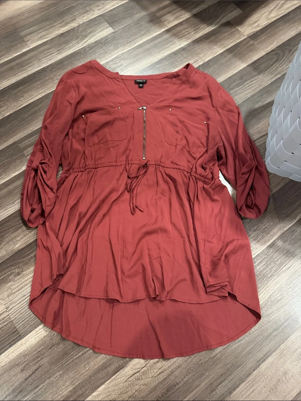 torrid Rust-Red Zip Front Drawstring Peasant Top - Picture 2 of 2